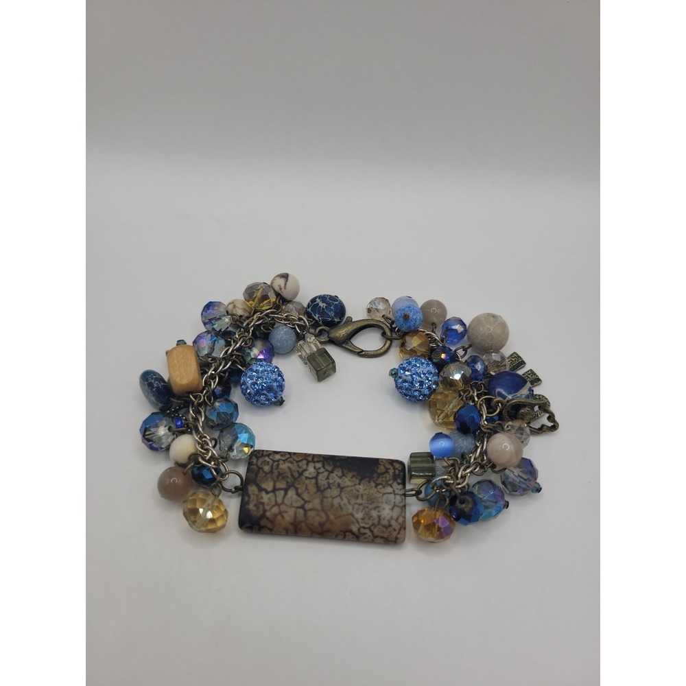 Boho Charm Bracelet Blue Crystal Beads Hamsa Hand‎ Evil Eye Statement
